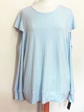 Design 365 NWT Light Blue Cap Sleeve Cold-Shoulder Ribbed Women’s Sweater Top 2X